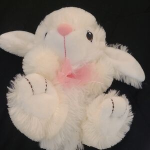 Adorable White Plush Bunny with Pink Bow
